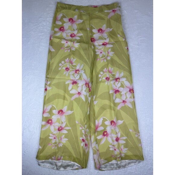 Tori Richard Honolulu 100% Silk Pants Tropical Floral Wide Leg Hawaii Size 10 - Picture 1 of 14